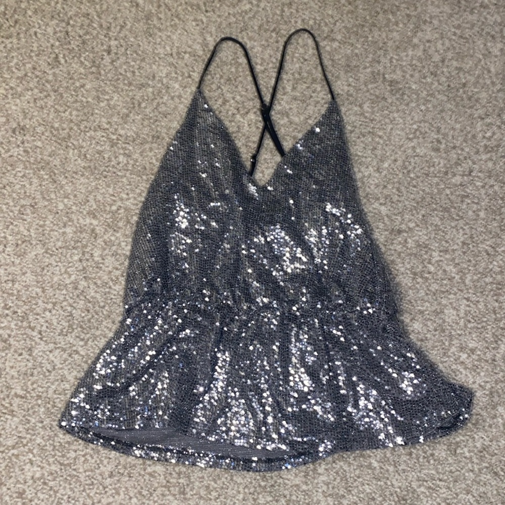 Express Sequin Spaghetti Strap Tank - image 1